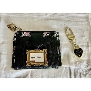 Betsey Johnson Wallet & ❤️ Purse Charm SPIDERWEB SKULL Black Bifold Snap